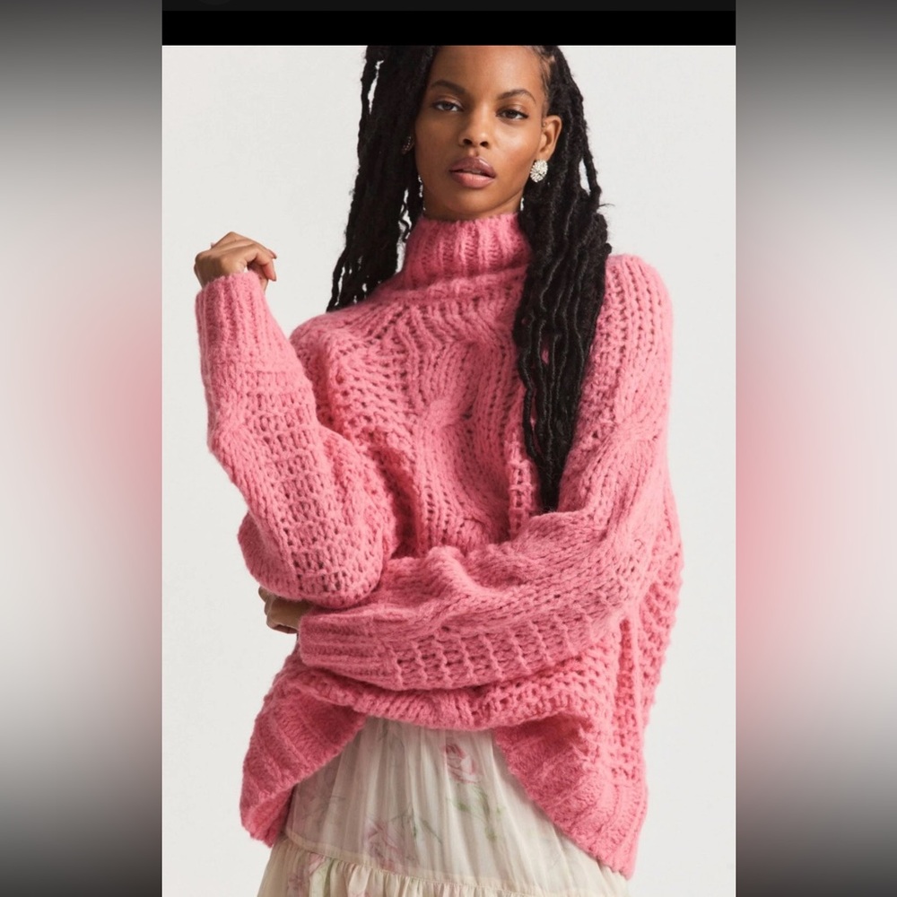 LoveShackFancy Vibrant Pink Turtleneck Sweater